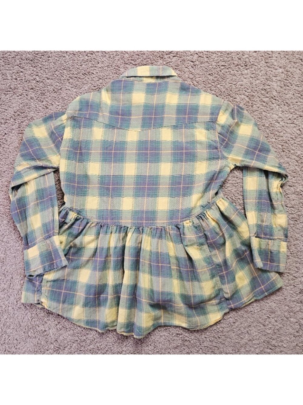 Ivy Jane Plaid Peplum Top Womens M Y2K Boho Western Ruffle Flannel Button Shirt - Picture 4 of 8